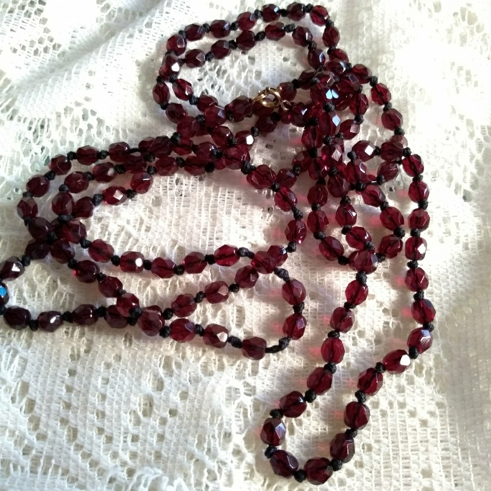 SOLD  Vintage multi faceted red glass necklace